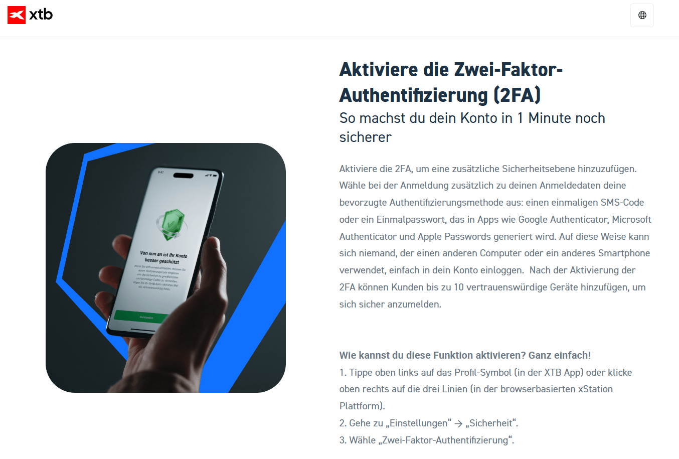 2 fach authentifizierung konto xtb