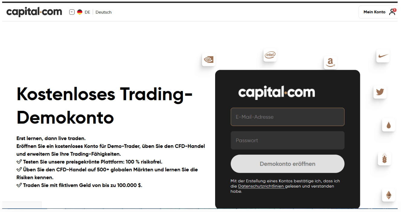 Demokonto auf der Website con capital.com